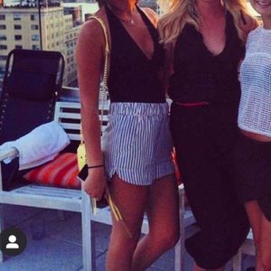 Stretchy high waisted striped dress shorts